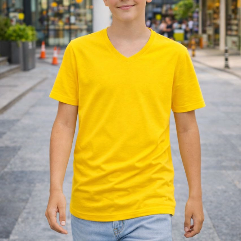 Genç Erkek Çocuk V Yaka Tişört Model - Sarı