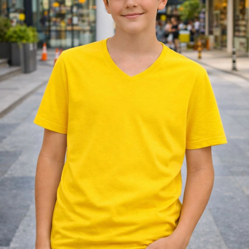 Genç Erkek Çocuk V Yaka Tişört Model - Sarı