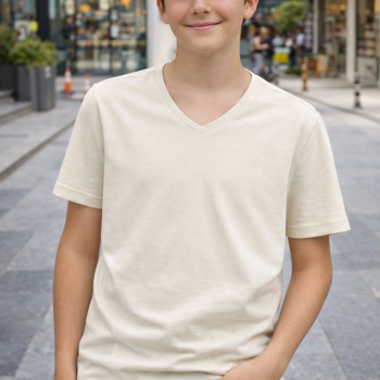 Genç Erkek Çocuk V Yaka Tişört Model - Taş