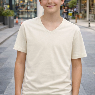 Genç Erkek Çocuk V Yaka Tişört Model - Taş