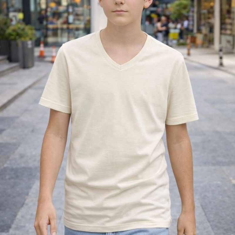 Genç Erkek Çocuk V Yaka Tişört Model - Taş