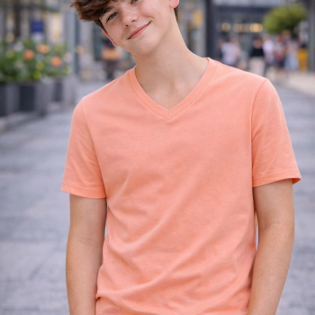 Genç Erkek Çocuk V Yaka Tişört Model - Toz Pembe