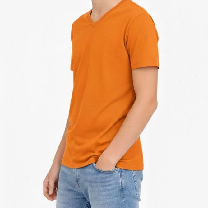 Genç Erkek Çocuk V Yaka Tişört Model - Turuncu