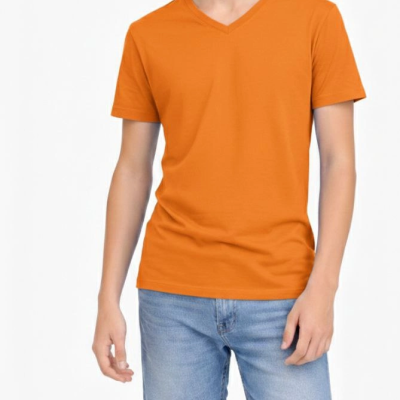 Genç Erkek Çocuk V Yaka Tişört Model - Turuncu