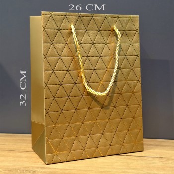 Gold Geometrik Desenli Büyük Boy Karton Hediye Çantası