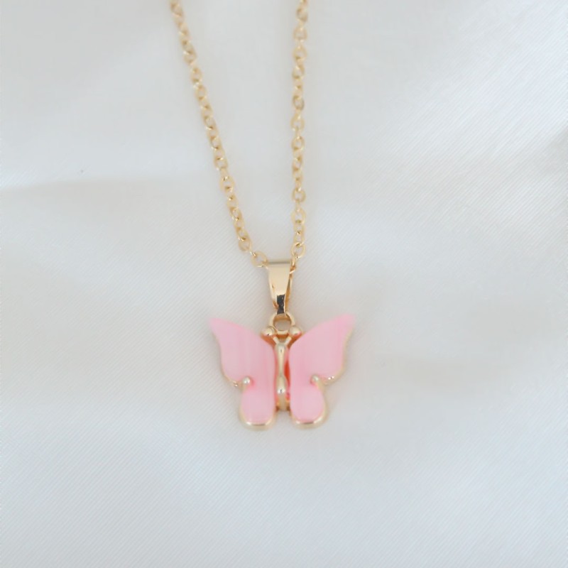 Gold Kaplama Pembe Sedefli Kelebek Kolye