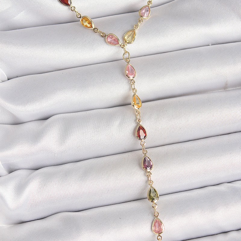 Gold Karışık Renk Zirkon Taşlı Y Pirinç Kolye