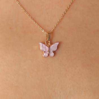 Gold Lila Renk Kelebek Figür Kadın Kolye