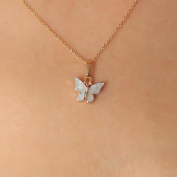 Gold Mavi Renk Kelebek Figür Kadın Kolye