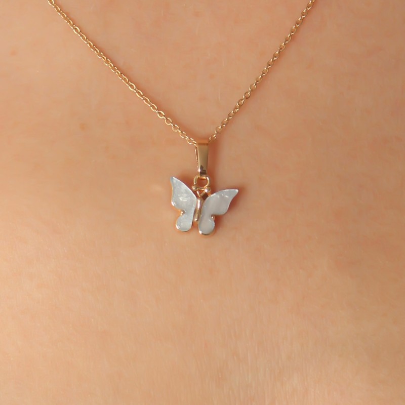 Gold Mavi Renk Kelebek Figür Kadın Kolye