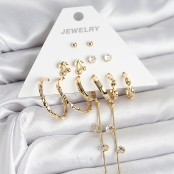 Gold Renk 6 Çift Pirinç Kadın Küpe Seti