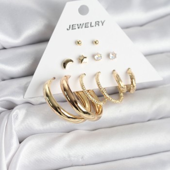 Gold Renk 6 Çiftli Pirinç Kadın Küpe Seti