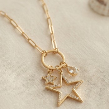 Gold Renk Ataç Zincir Yıldız Model Zirkon Taşlı Kadın Kolye