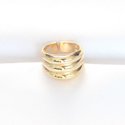 Gold Renk Ayarlanabilir Çizgili Bombe Yüzük