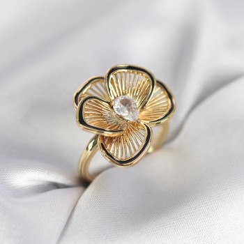 Gold Renk Çiçek Model Vintage Kadın Yüzük