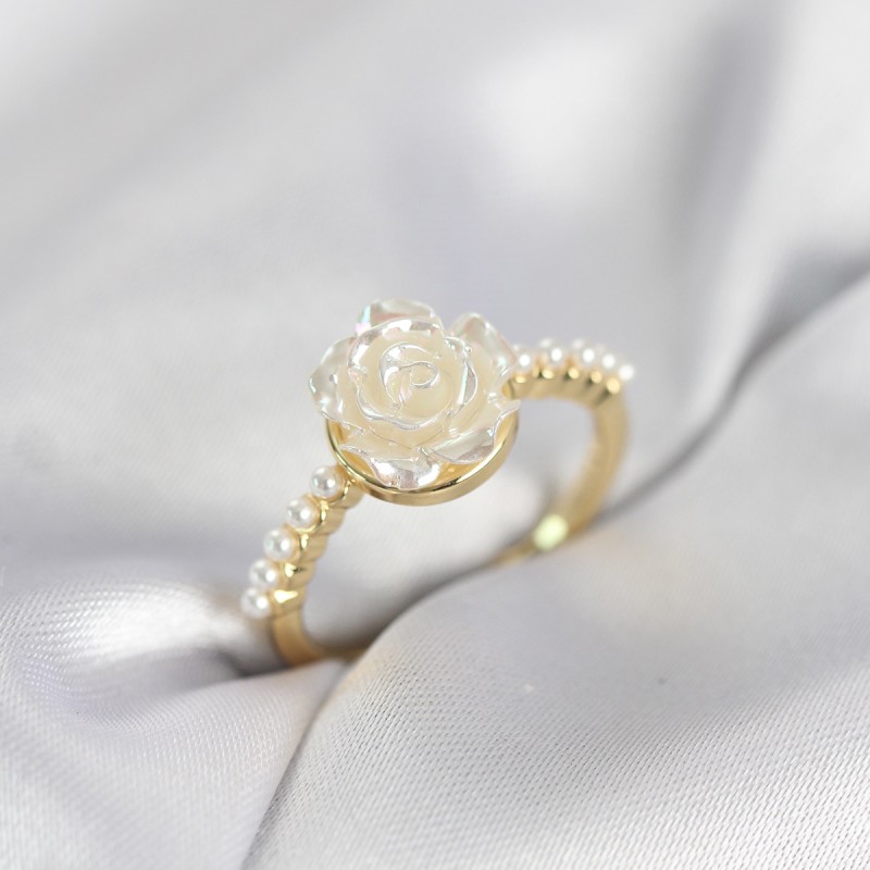 Gold Renk Gül Model İncili Kadın Yüzük