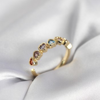 Gold Renk Kalp Model Renkli Zirkon Taşlı Kadın Yüzük