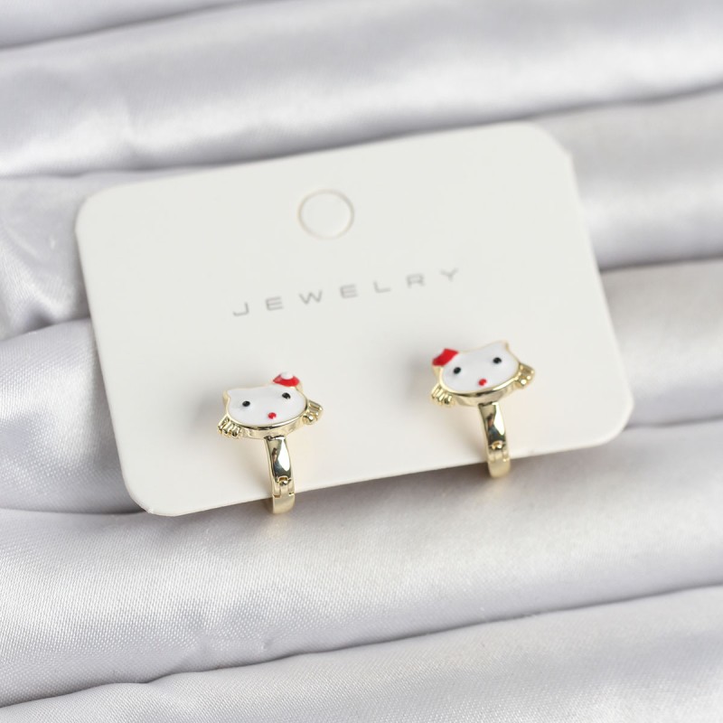 Gold Renk Kedi Model Mineli Çocuk Küpe