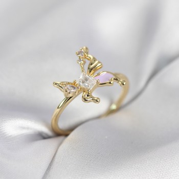 Gold Renk Kelebek Model Zirkon Taşlı Kadın Yüzük