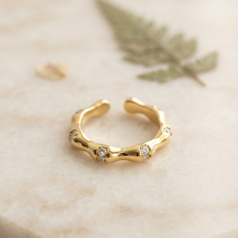 Gold Renk Kemik Model Zirkon Taşlı Kadın Yüzük