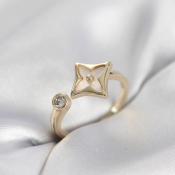 Gold Renk Köşeli Yonca Model Zirkon Taşlı Kadın Yüzük