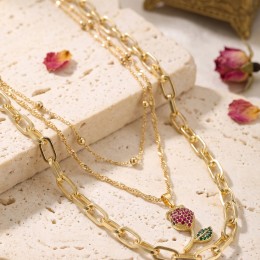 Gold Renk Lale Detaylı Kombin Kadın Kolye
