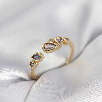 Gold Renk Mor Damla Zirkon Taşlı Kadın Yüzük