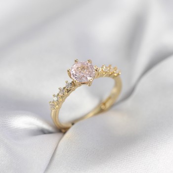 Gold Renk Pembe Tek Taş Model Zirkon Taşlı Kadın Yüzük