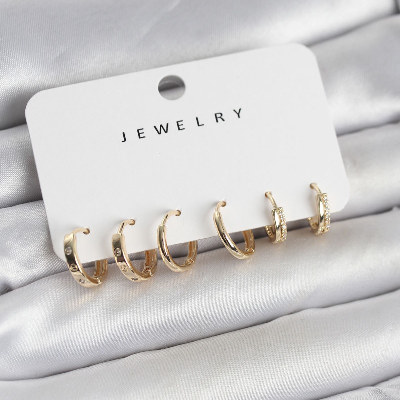 Gold Renk Pirinç 3 Çift Kadın Küpe Seti