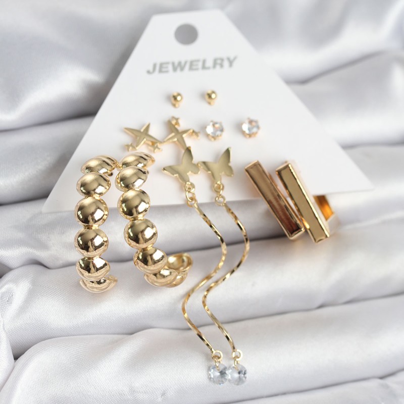 Gold Renk Pirinç 6 Çift Kadın Küpe Seti