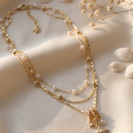 Gold Renk Pirinç Charmlı Model Kombin Kadın Kolye