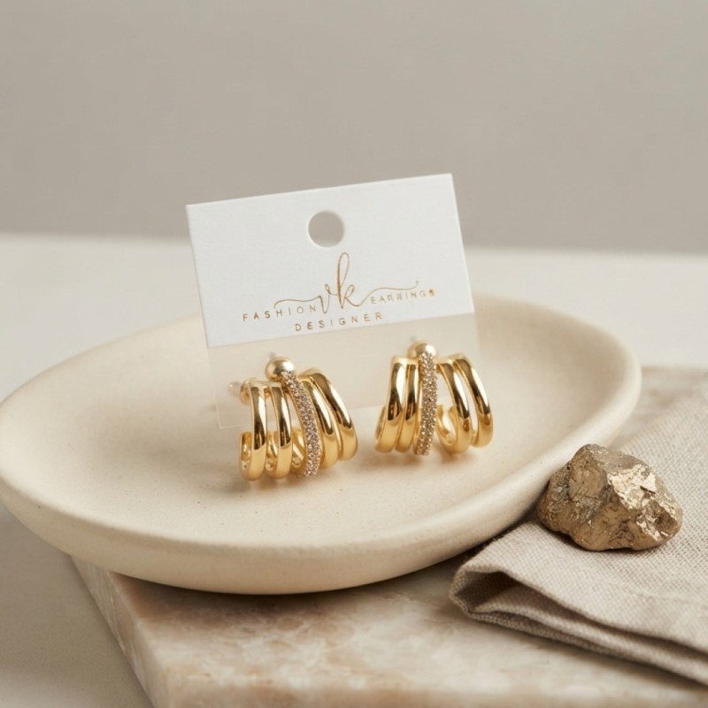 Gold Renk Pirinç Kafes Model Halka Küpe