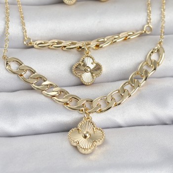 Gold Renk Pirinç Kolye Bileklik ve Küpe Seti