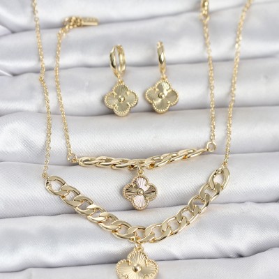 Gold Renk Pirinç Kolye Bileklik ve Küpe Seti