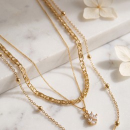 Gold Renk Pirinç Kuğu Detaylı Kadın Kombin Kolye