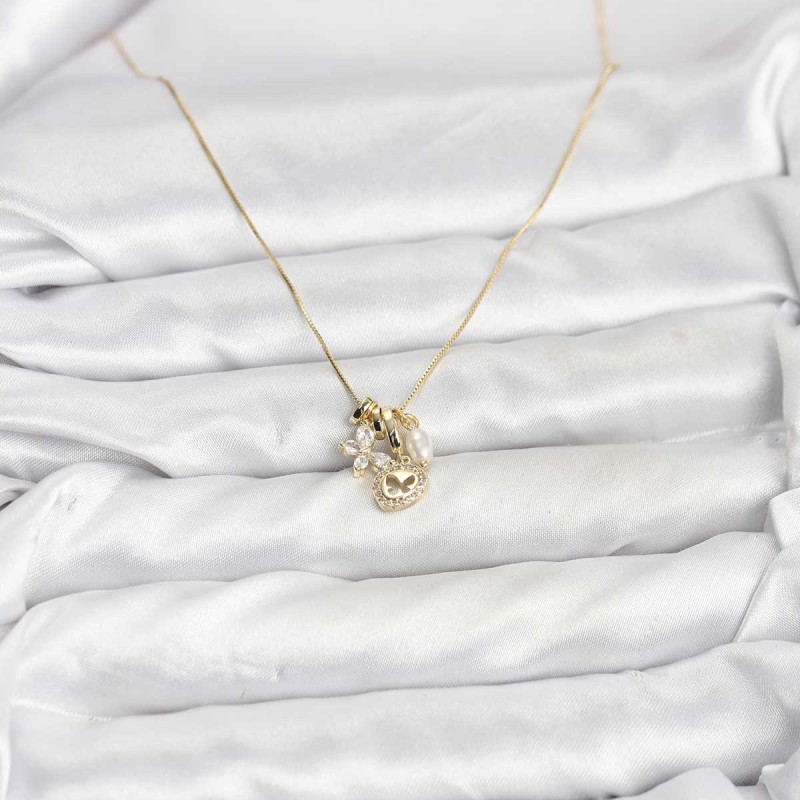 Gold Renk Pirinç Minimal Kelebek Charmlı Kadın Kolye