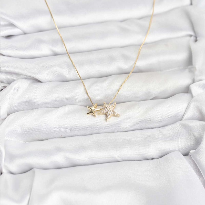 Gold Renk Pirinç Minimal Yıldız Model Kadın Kolye