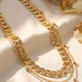 Gold Renk Pirinç Zincir Model Kombin Kadın Kolye