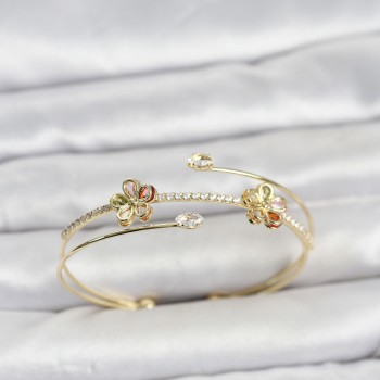 Gold Renk Pirinç Zirkon Taşlı Çiçek Model Kadın Bileklik