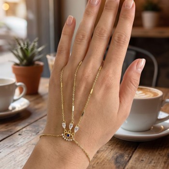 Gold Renk Pirinç Zirkon Taşlı Göz Model Şahmeran