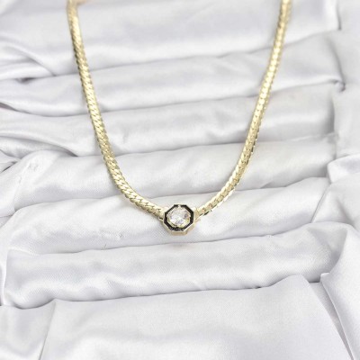 Gold Renk Pirinç Zirkon Taşlı Kadın Kolye