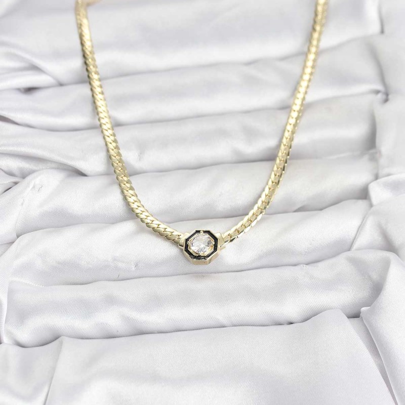 Gold Renk Pirinç Zirkon Taşlı Kadın Kolye