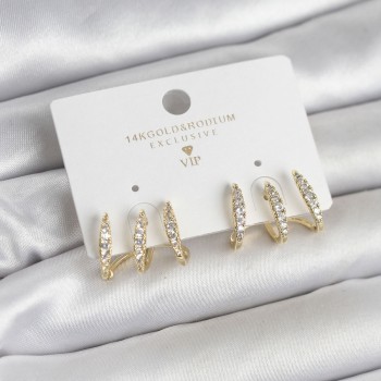 Gold Renk Pirinç Zirkon Taşlı Kadın Küpe