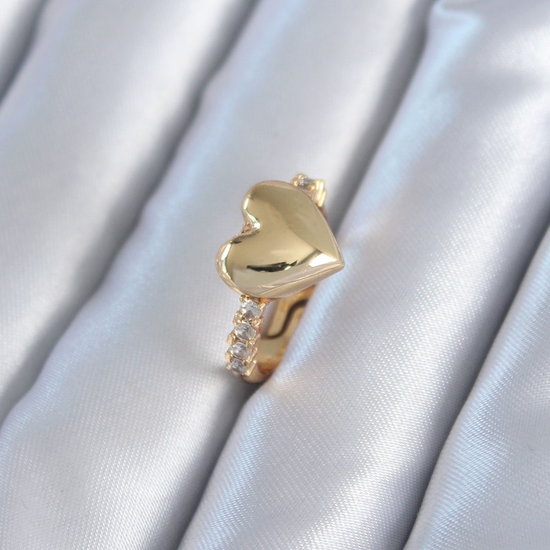 Gold Renk Pirinç Zirkon Taşlı Kalp Model Kadın Yüzük