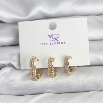 Gold Renk Pirinç Zirkon Taşlı Kalpli Kadın Küpe