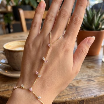 Gold Renk Pirinç Zirkon Taşlı Yaprak Model Şahmeran