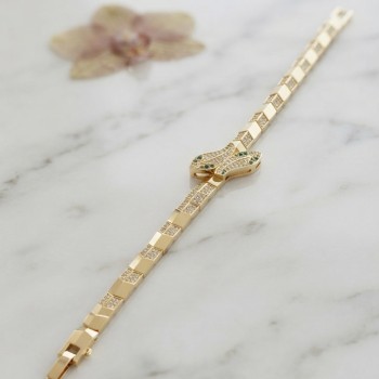 Gold Renk Pirinç Zirkon Taşlı Yılan Model Kadın Bileklik