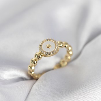 Gold Renk Sedefli Yıldız Model Zirkon Taşlı Kadın Yüzük