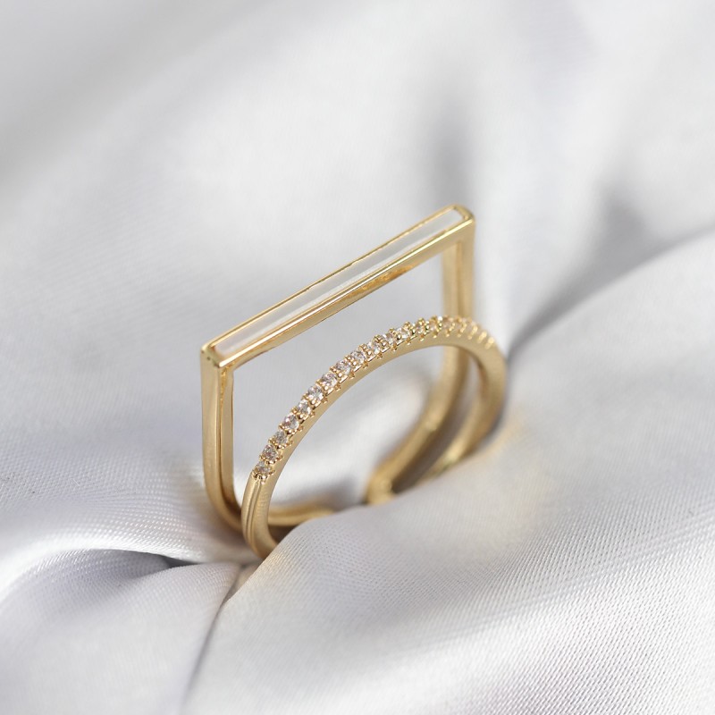 Gold Renk Sedefli Zirkon Taşlı 2'li Kadın Yüzük