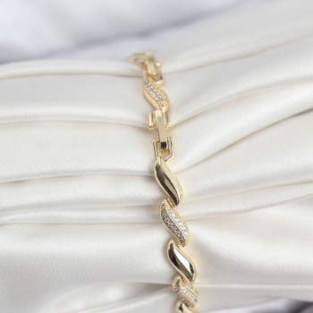 Gold Renk Sıralı Damla Model Zirkon Taşlı Pirinç Kadın Bileklik